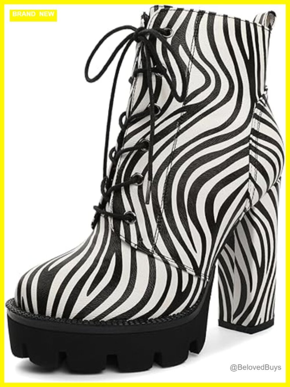 Platform Lace Up Ankle Boots Chunky Block High Heels Side Zipper Short Boots